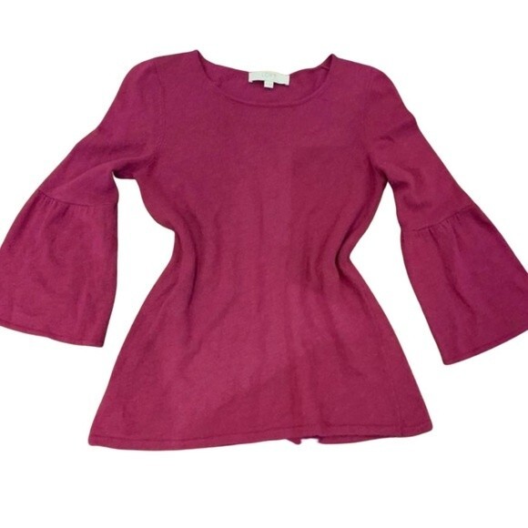 Ann Taylor Loft bell sleeve cranberry Italian Wool lightweight sweater small - Picture 2 of 5